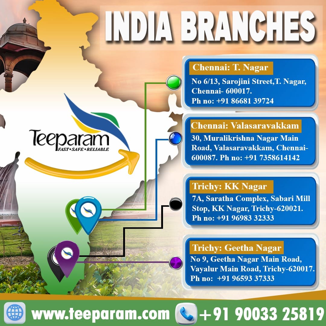 Teeparam's India branches address and contact details