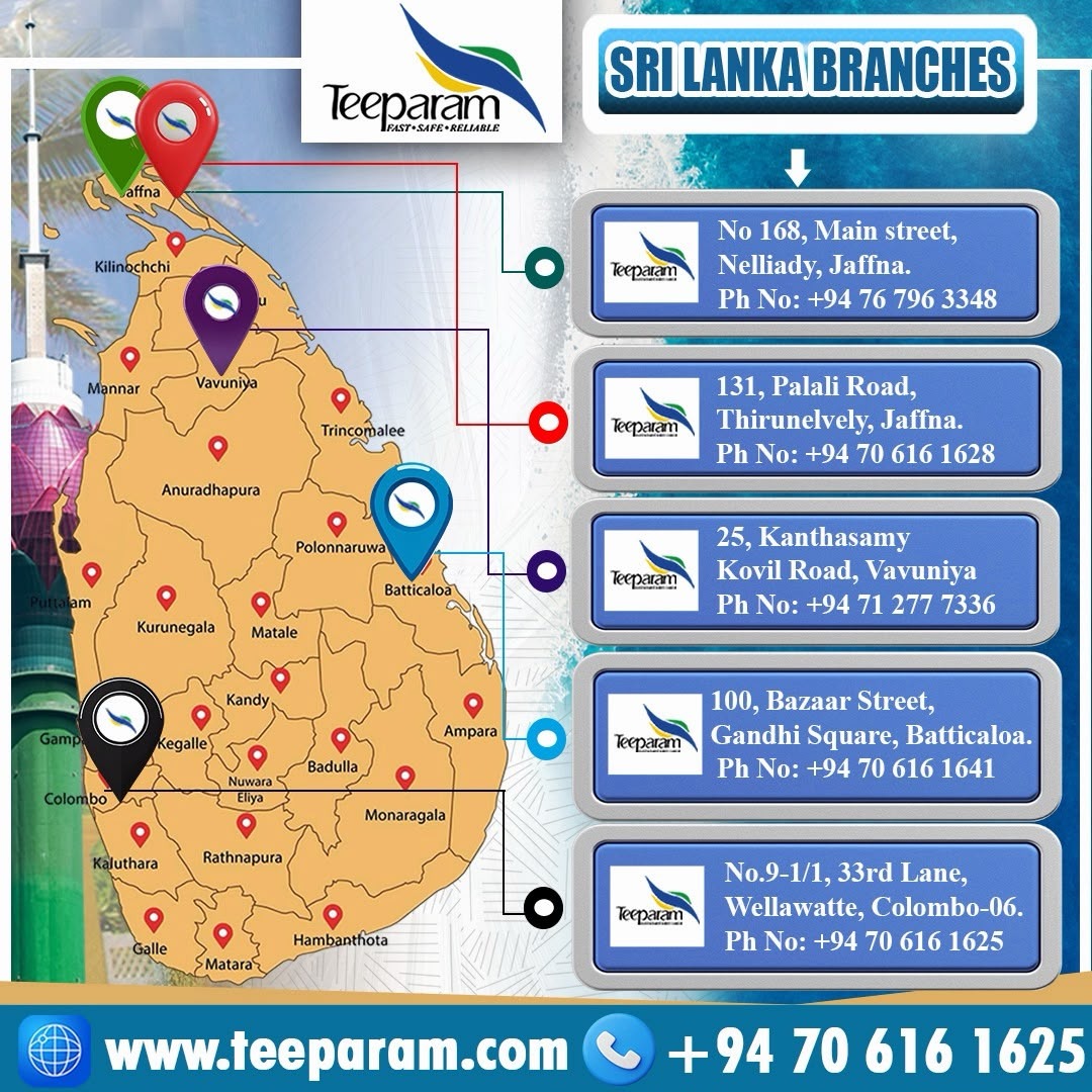 Address and contact details of Teeparam's branches in Sri Lanka